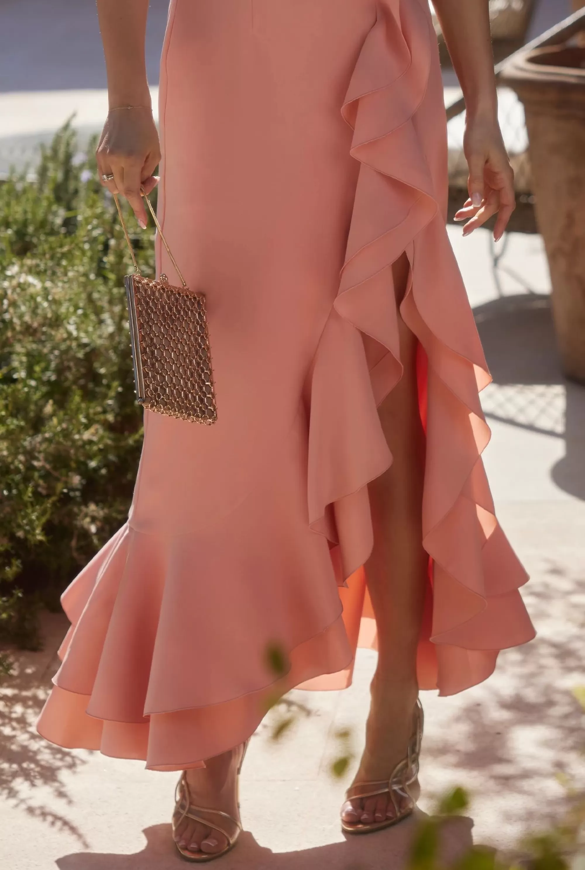 Store Airine - Corset Dress In Peach Shade With Asymmetrical Neckline And Frills Women Prom
