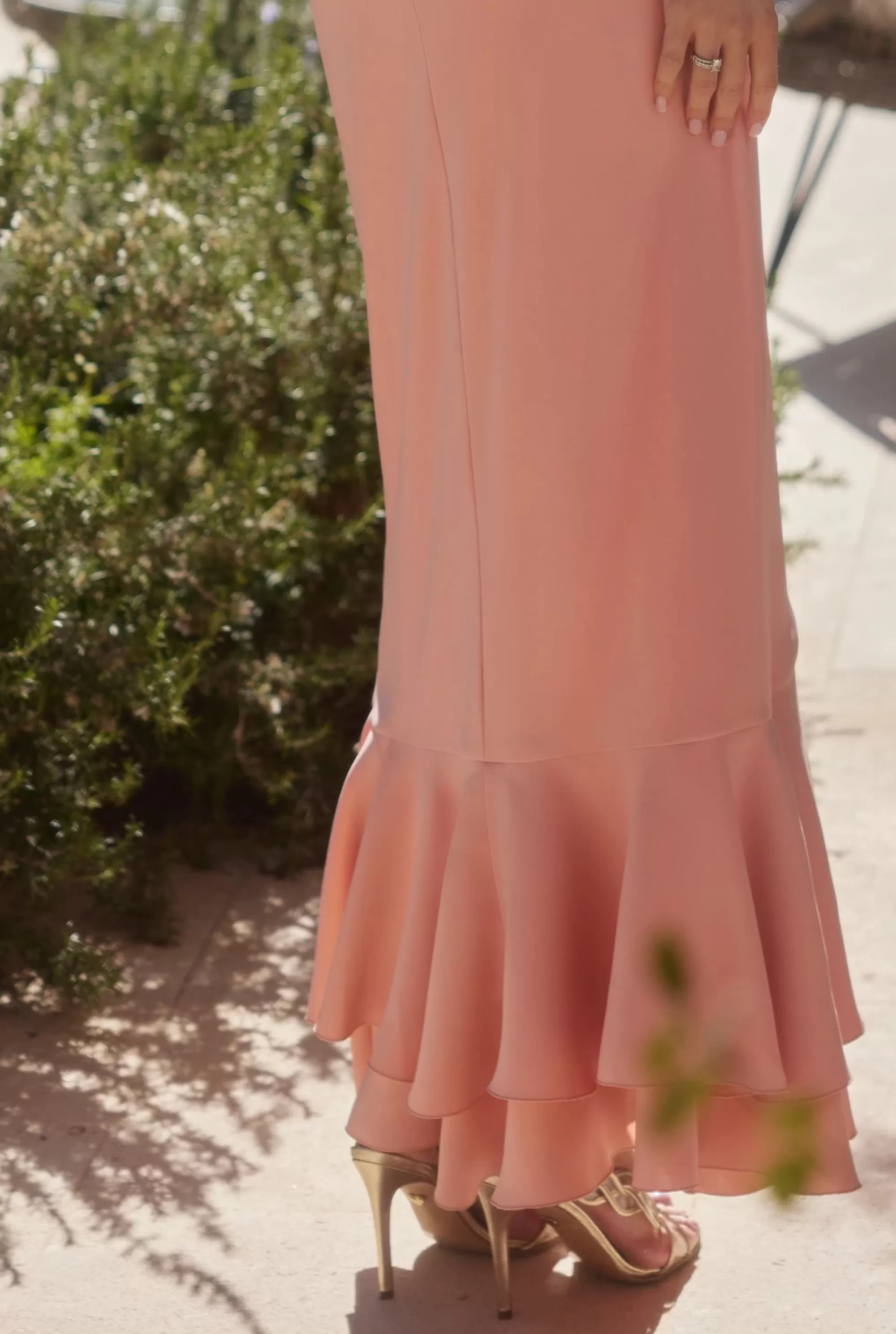 Store Airine - Corset Dress In Peach Shade With Asymmetrical Neckline And Frills Women Prom