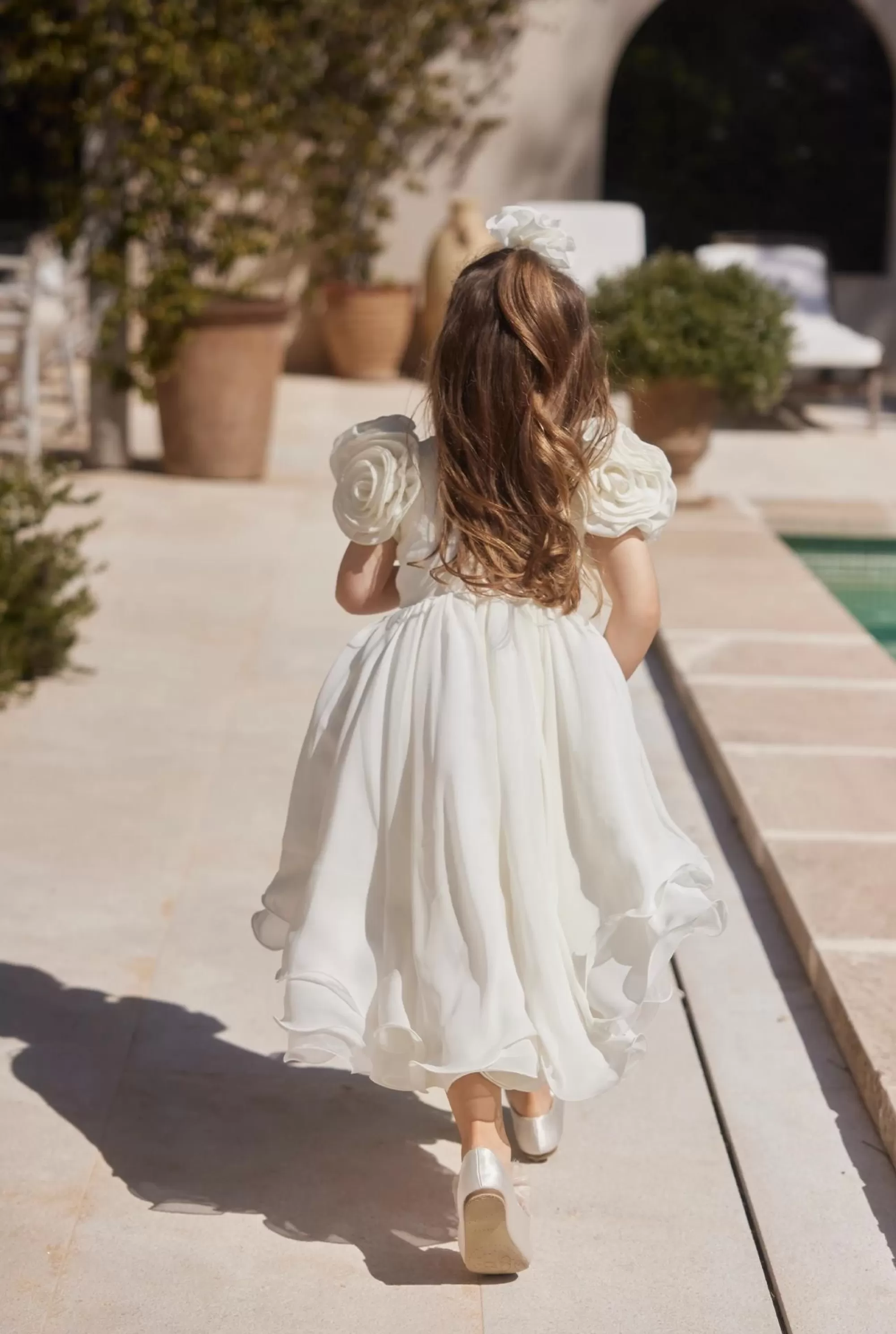 Flash Sale Ajla - Children'S Waist Crinkle Dress With Floral Appliques And Asymmetrical Bottom Women Kids