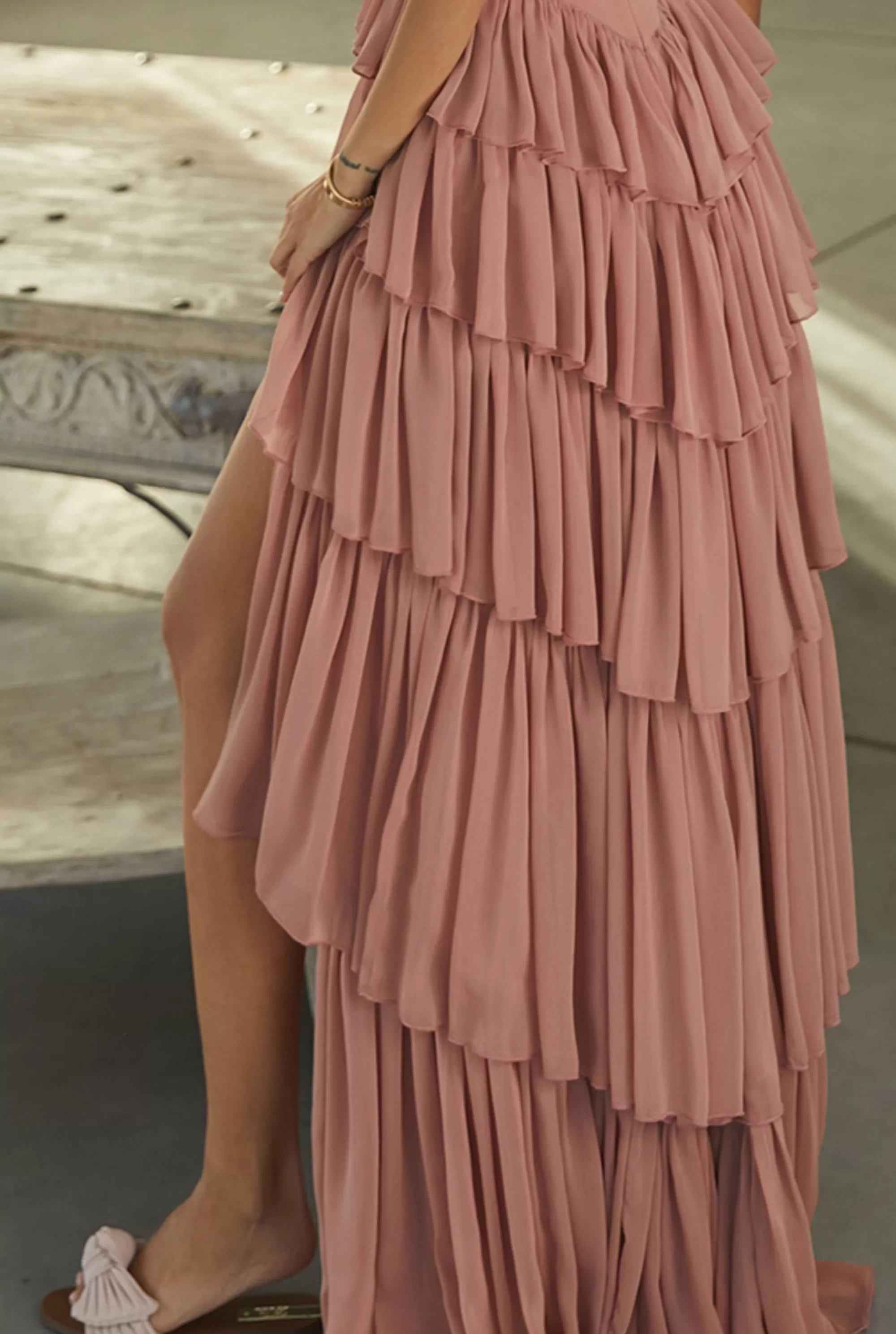 Flash Sale Danielle - A Cascade Of Ruffles In A Smoky Pink Dress Women Wedding
