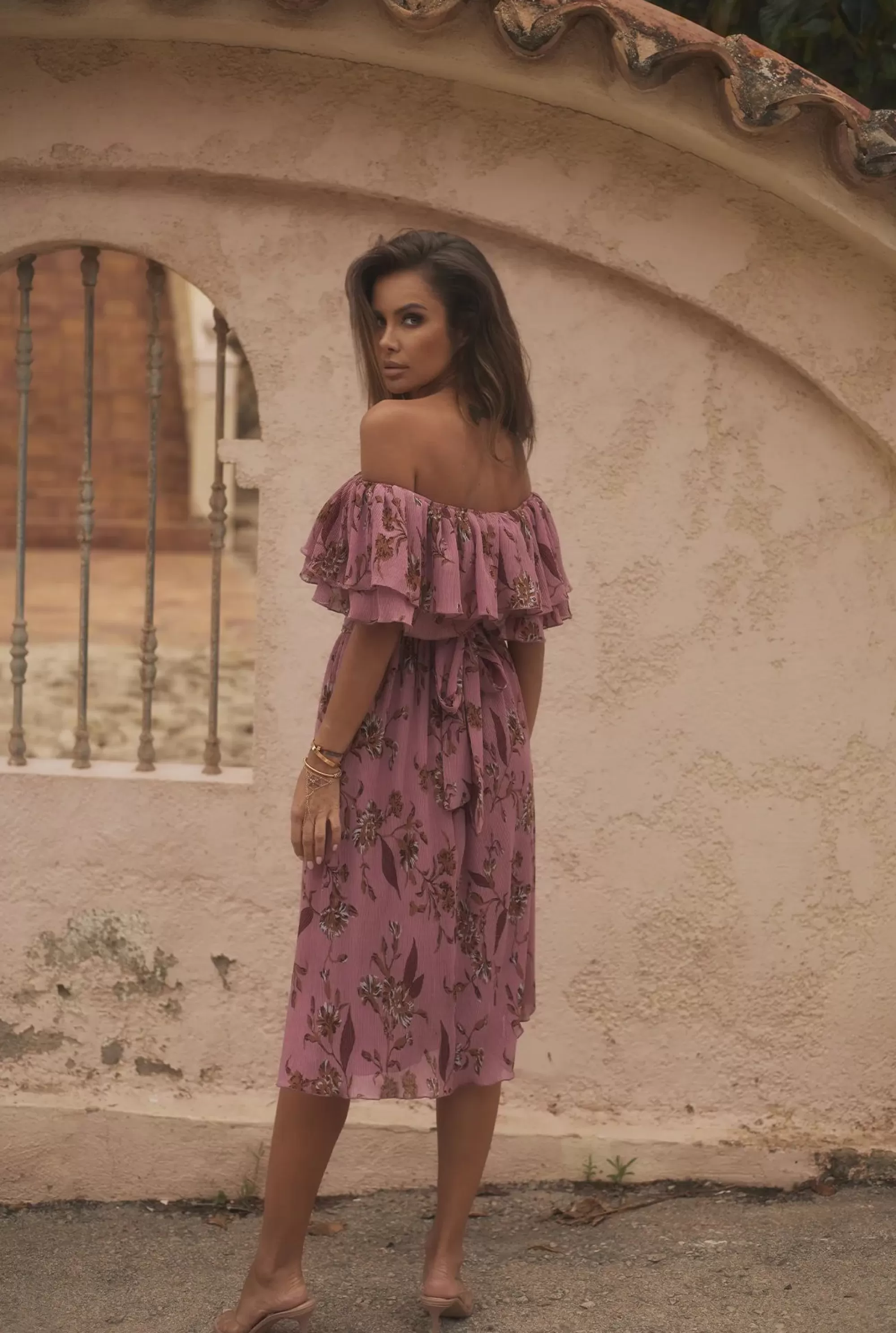 Best Lavinia - Midi Dress In Dirty Pink With Floral Prints Women Wedding