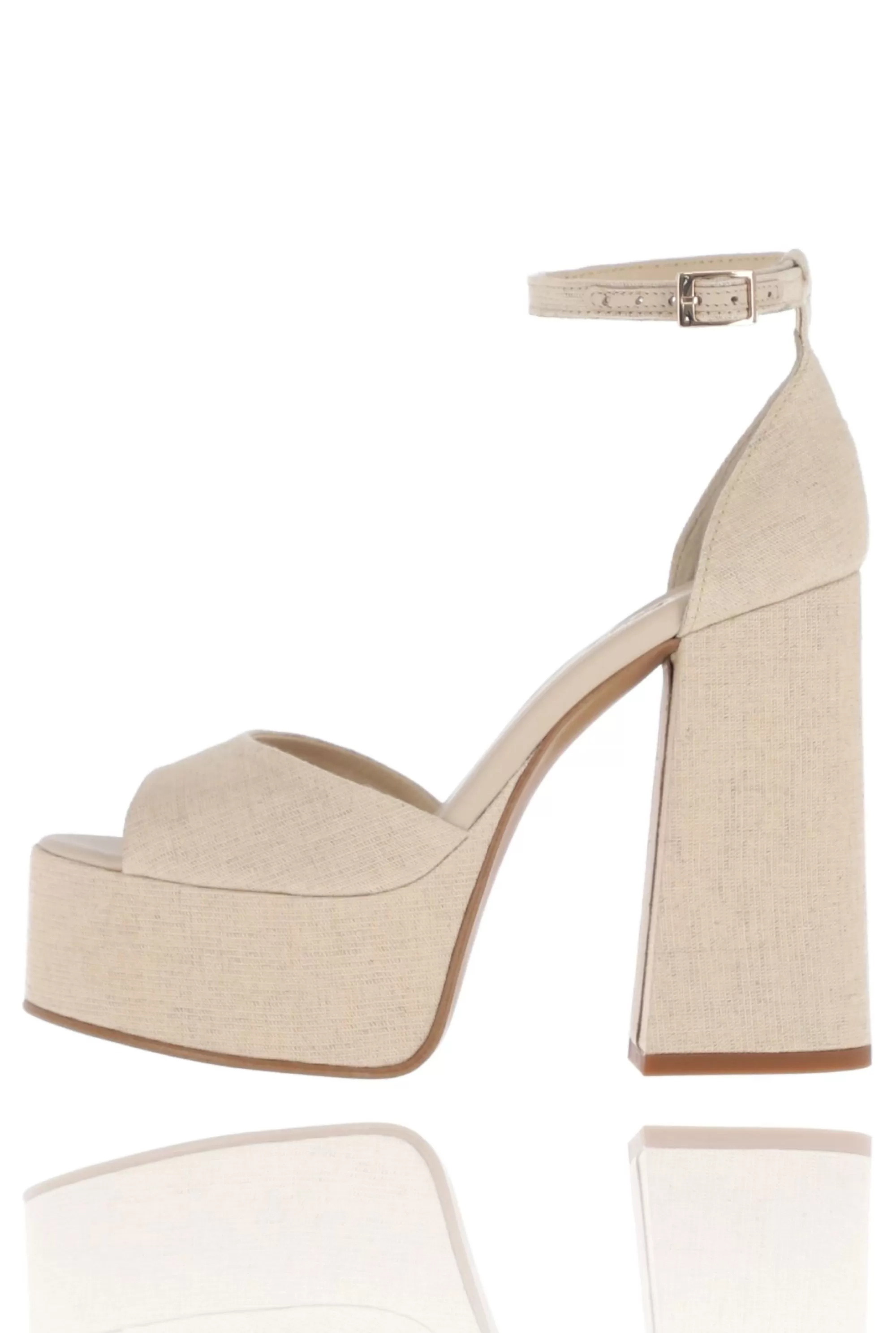 Fashion Linen - Linen Platform Sandals With Leather Lining And Gold Buckle Women Shoes