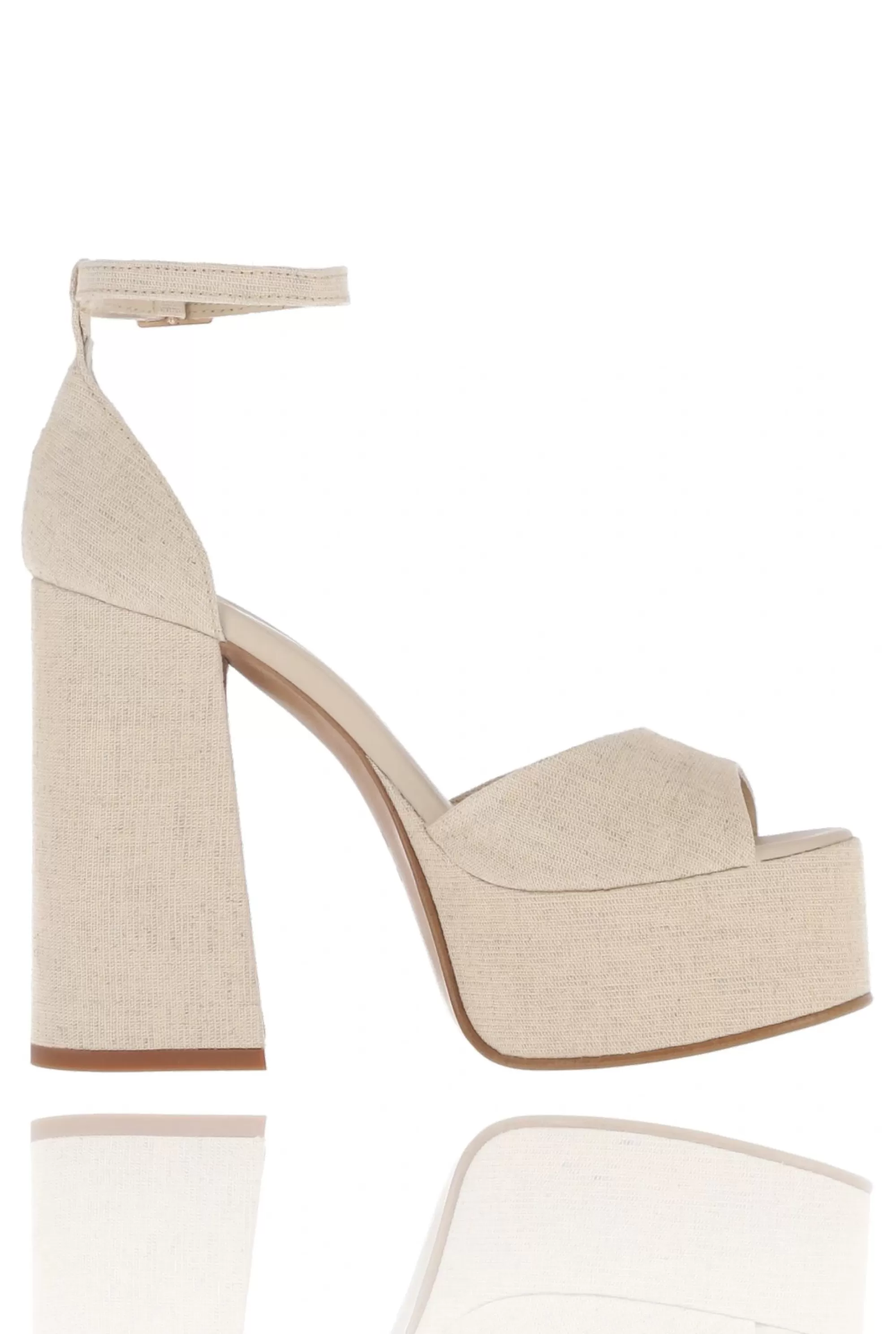 Fashion Linen - Linen Platform Sandals With Leather Lining And Gold Buckle Women Shoes