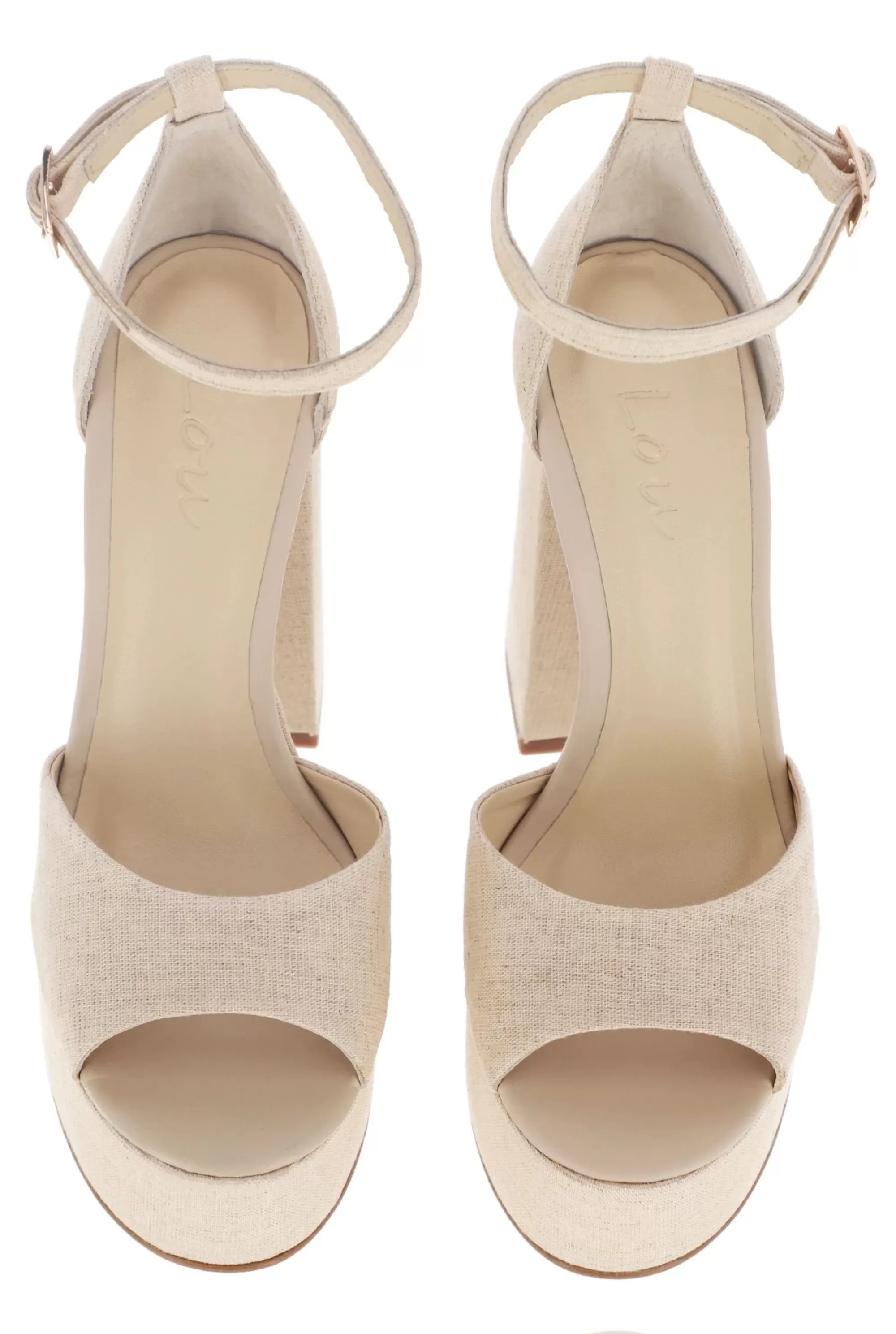Fashion Linen - Linen Platform Sandals With Leather Lining And Gold Buckle Women Shoes