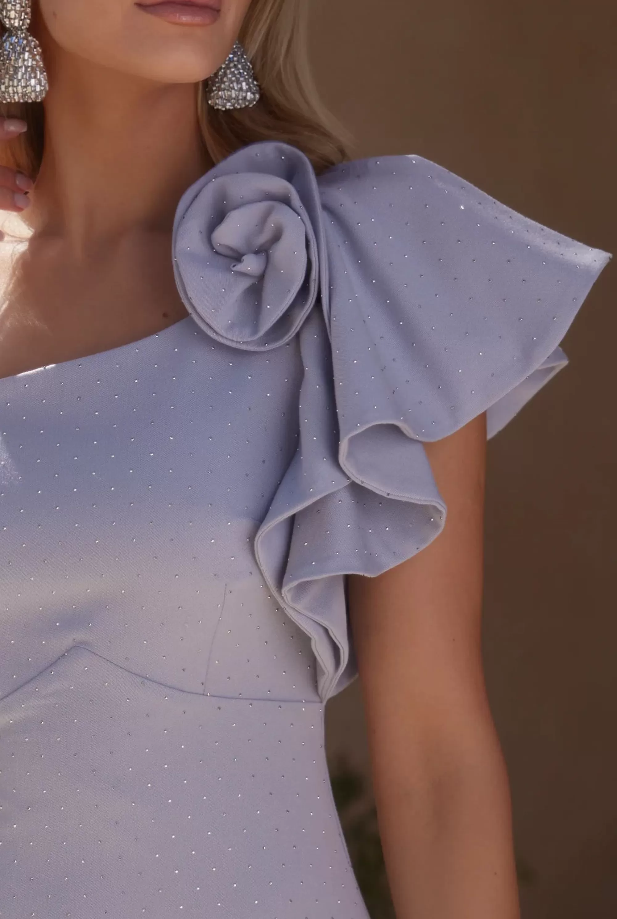 Online Mallorie - Elegant Mini Dress With Asymmetrical Neckline And Silver Rhinestones Women Wedding