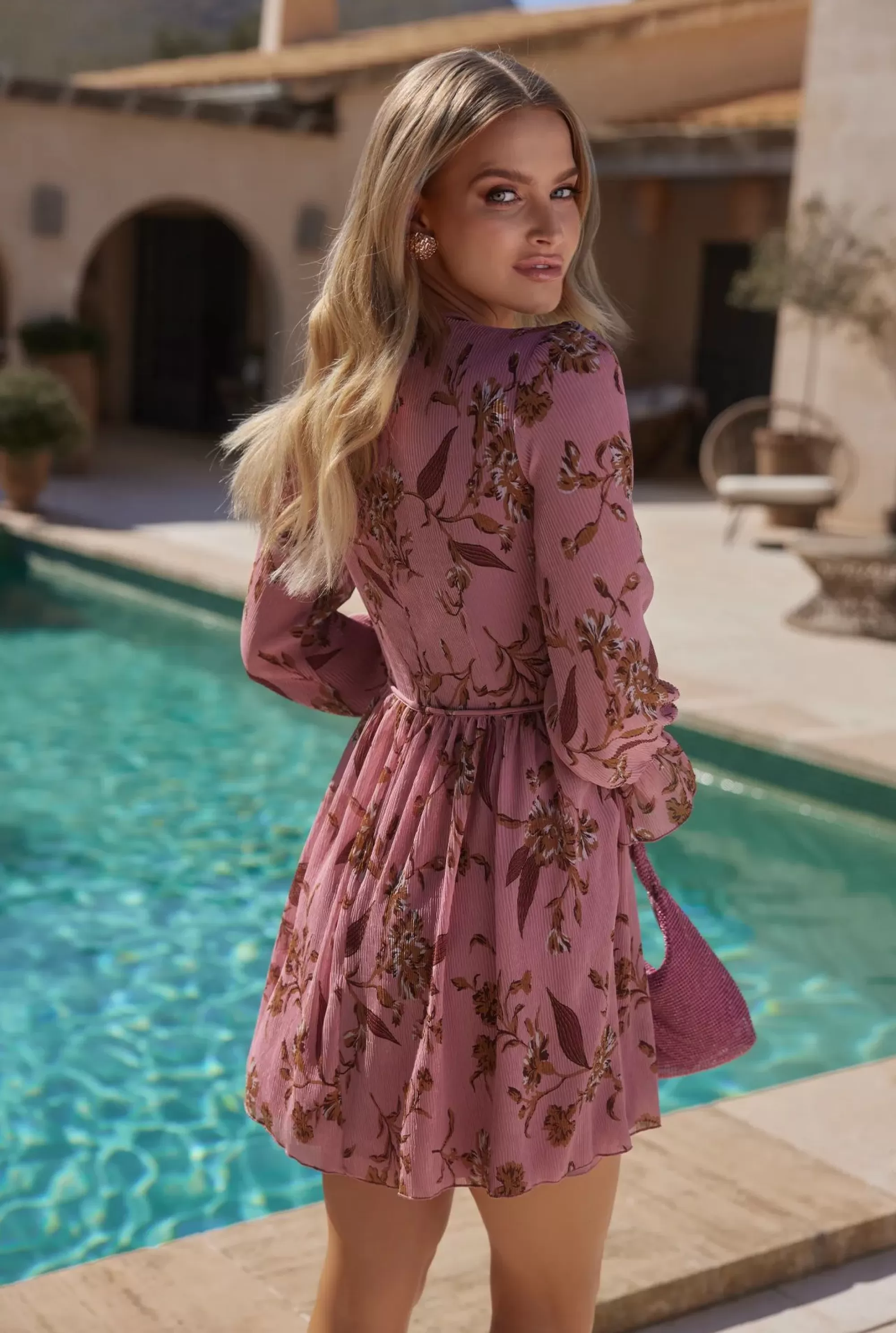 Shop Rosita - Mini Dress In Dirty Pink With Floral Prints And Frills Women Every Day