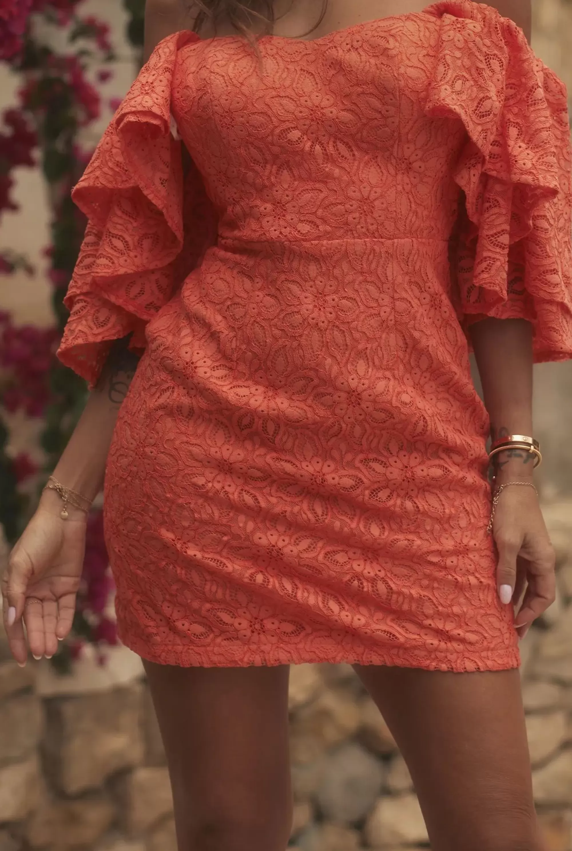 Sale Sucre - Elegant Mini Lace Dress In Invigorating Orange Women Christening