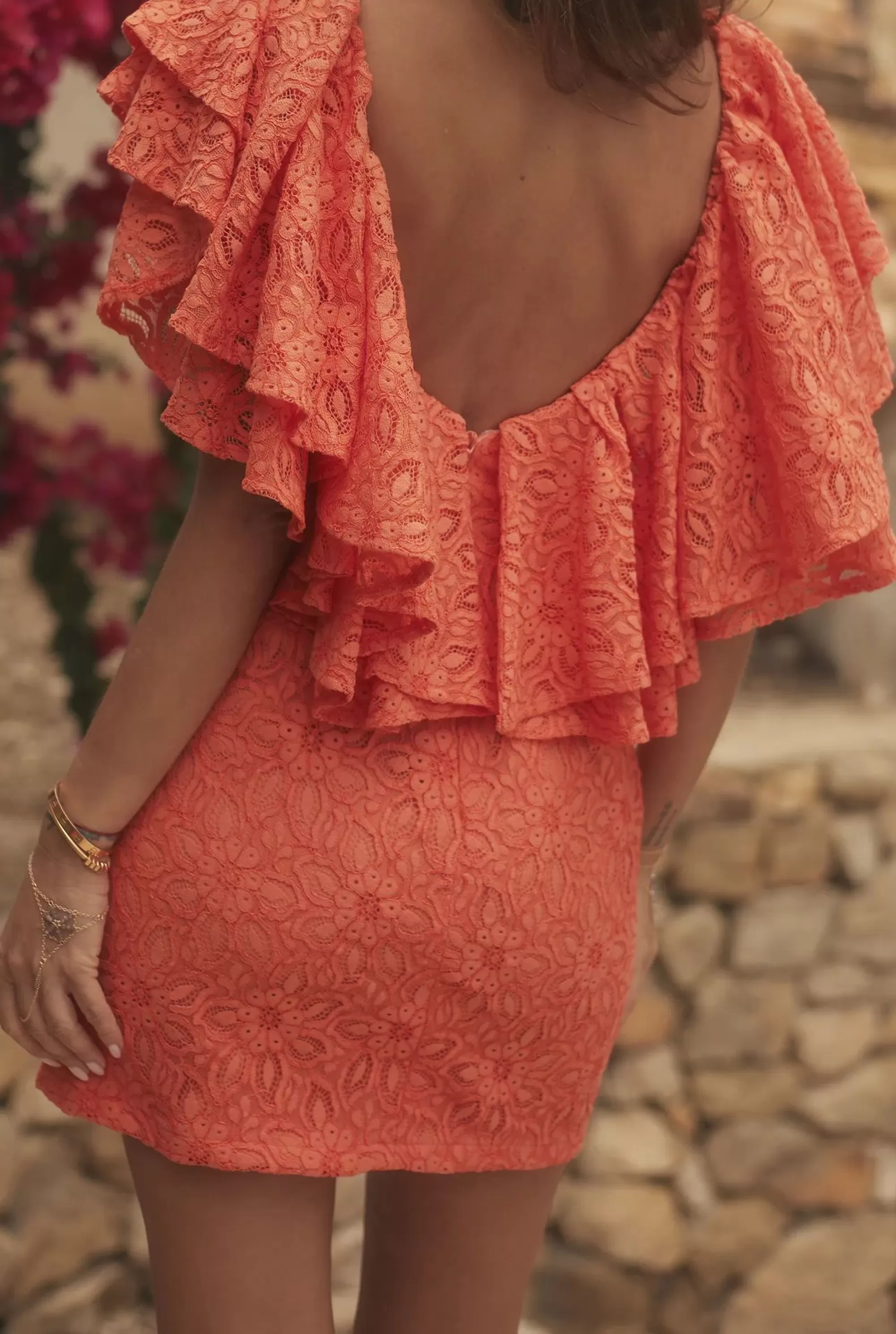 Sale Sucre - Elegant Mini Lace Dress In Invigorating Orange Women Christening