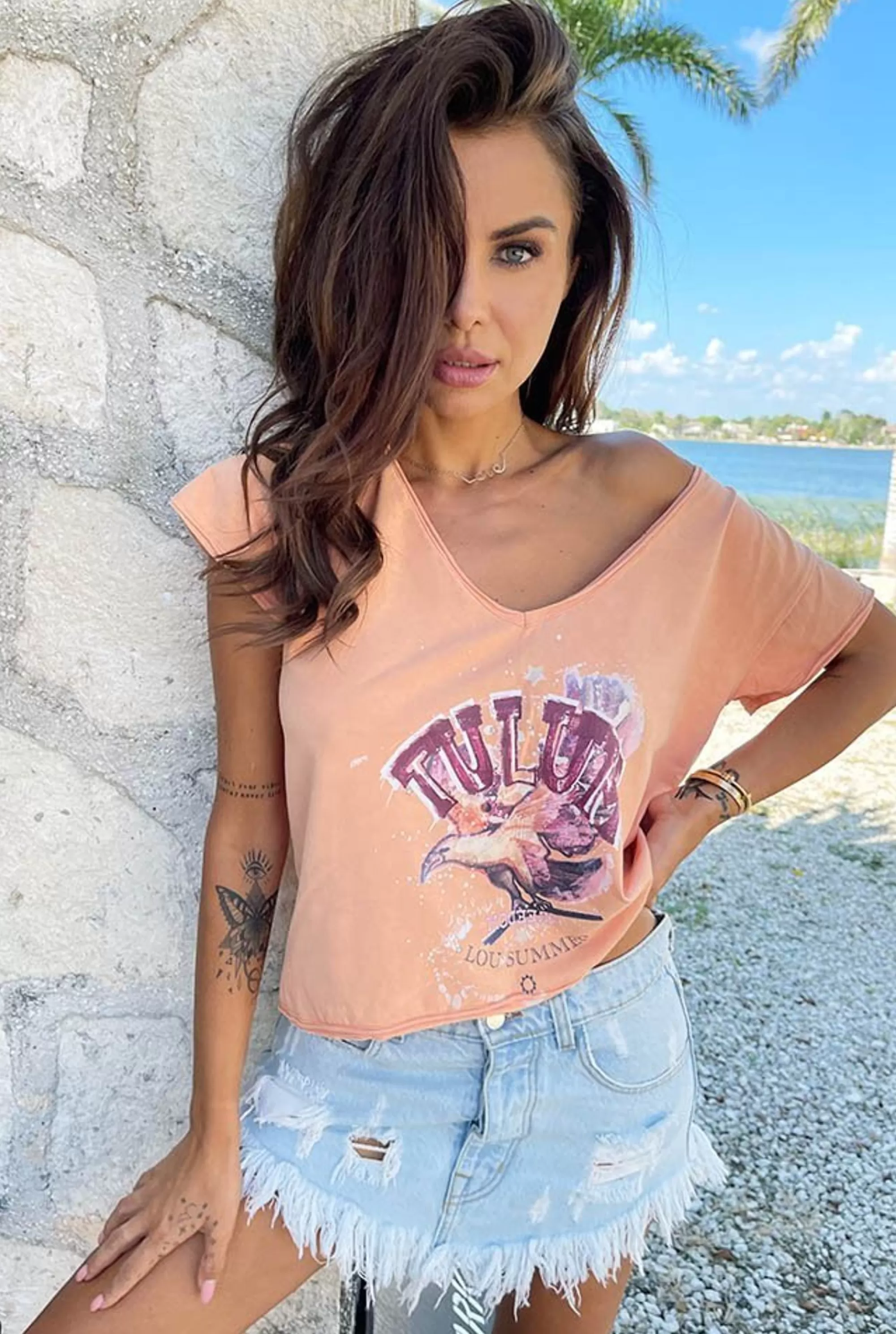 Outlet Tulum - T-Shirt In An Orange Shade With A Washed-Out Effect Women T-Shirts