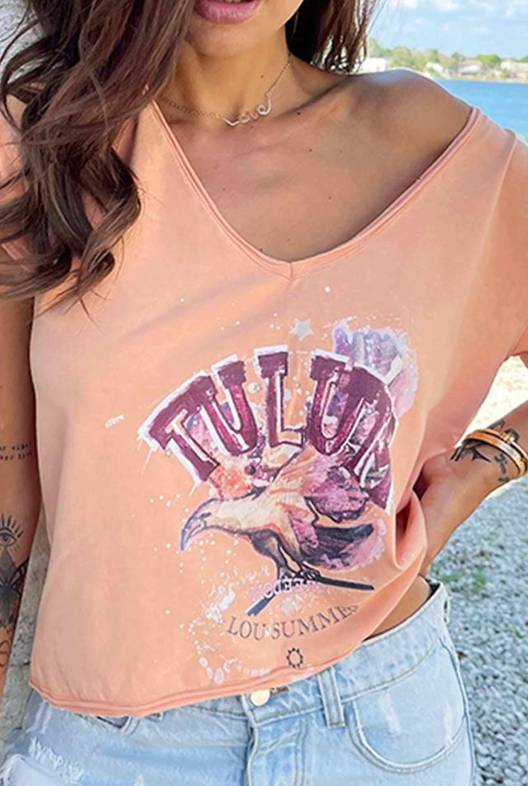 Outlet Tulum - T-Shirt In An Orange Shade With A Washed-Out Effect Women T-Shirts
