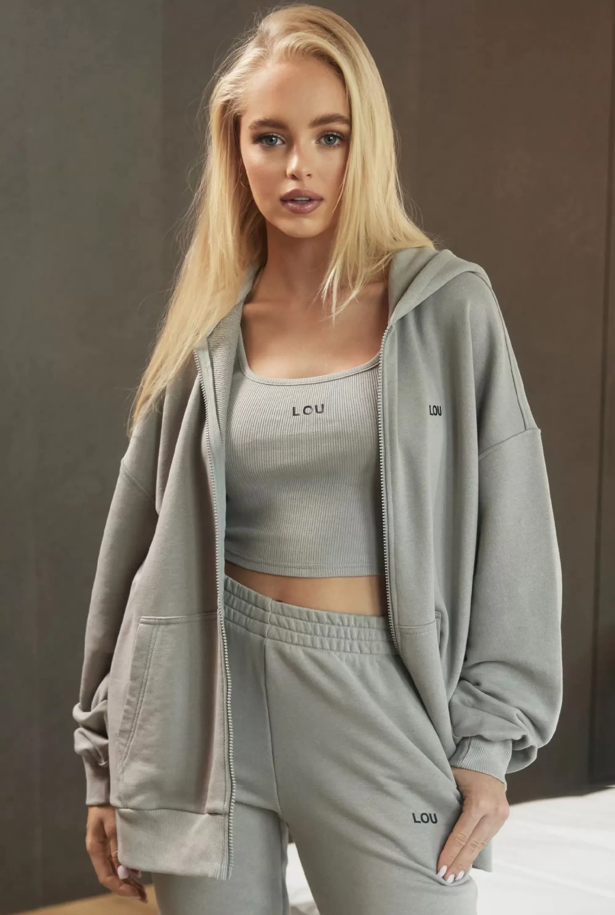 Clearance Zorca Zip Ash-Colored Set Women Tracksuits